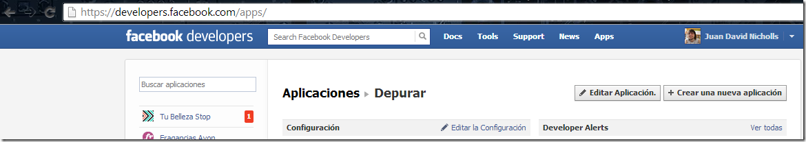 Aplicaciones en Facebook Developer