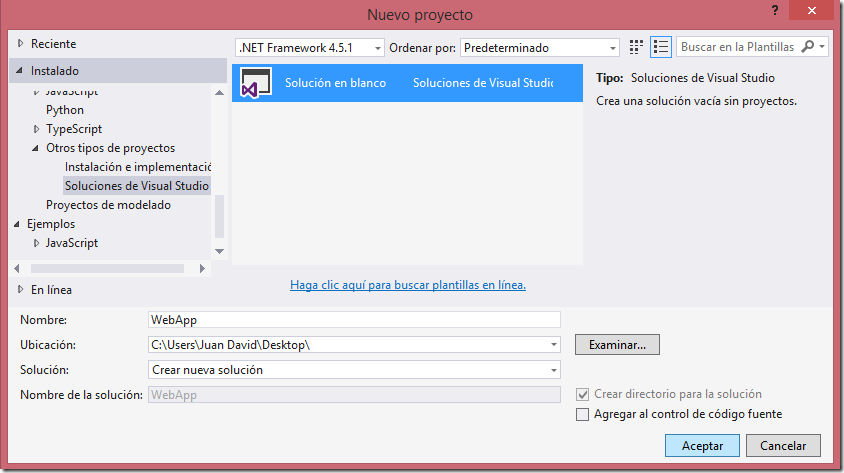Creando una solución en blanco en Visual Studio