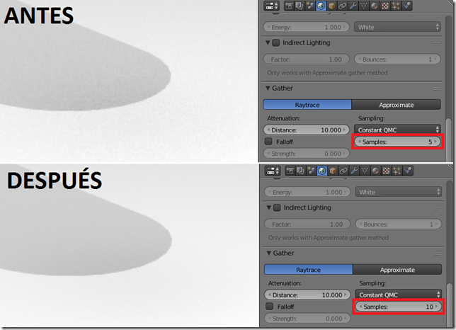 Aumentando la cantidad de muestras de los rayos de las luces