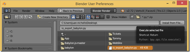 Instalar el complemento para exportar de Blender a Babylon.js