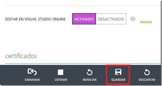 Activar Edición en Visual Studio Online